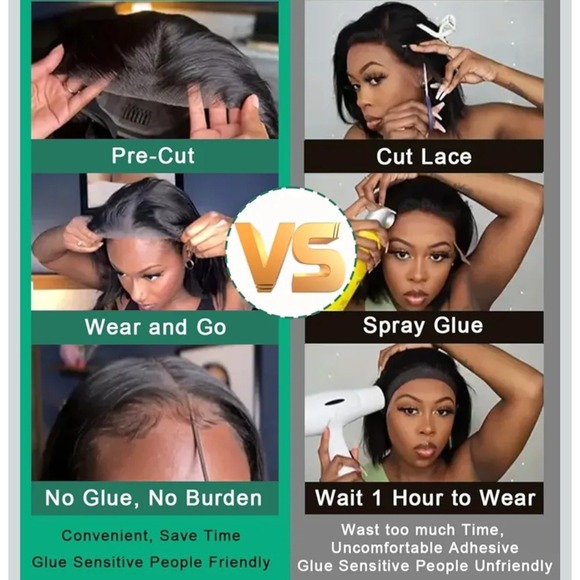 Glueless 10 Inch Bob Wig 5x5 HD Lace Natural Black Pre Plucked Human Hair - Picture 8 of 8